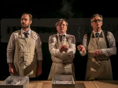 V predstavi Trilogija Lehman, ki bo v režiji Petra Petkov&scaron;ka jutri premierno uprizorjena v Mini teatru, nastopajo Gal Oblak, Branko &Scaron;turbej in Igor Samobor.&nbsp;