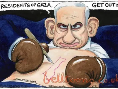 Karikatura Steve Bell v Guardianu, tema Netanjahu / Gaza