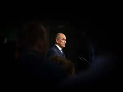 predsednik SDS in predsednik vlade Janez Jan&scaron;a- 24.04.2022 &ndash; Parlamentarne volitve 2022 - Volitve devetega sklica Državnega zbora Republike Slovenije - druge redne državnozborske volitve po letu 2008  //FOTO: Luka Cjuha