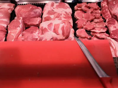 svinjsko meso- 10.03.2022 &acirc;&euro;" Trgovsko podjetje, v Ljubljani &acirc;&euro;" distribucijski center - skladiĹˇ&Auml;Ťenje suhega in sveĹľega blaga - ogled sprejema mesa v dristribucijskem centru in nadaljnje poti v verigi &acirc;&euro;" shranjevanje mesa in mesnih izdelkov - //FOTO: Bojan Velikonja