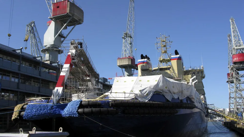 FILE PHOTO: An icebreaker built for the Russian Ministry of Transport is seen at Arctech Helsinki Shipyard in Helsinki, Finland, September 10, 2015. REUTERS/Jussi Rosendahl/File Photo