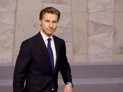 FILE PHOTO: Finland's Defence Minister Antti Hakkanen attends a family photo op during a NATO Defence Ministers' meeting at the Alliance's headquarters in Brussels, Belgium October 12, 2023. REUTERS/Johanna Geron/File Photo