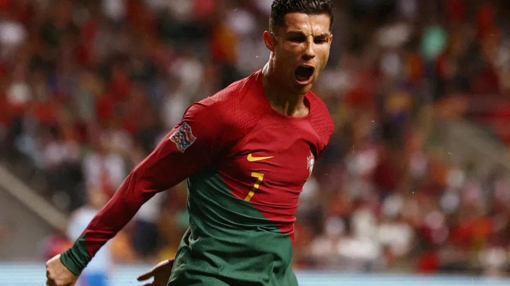 FILE PHOTO: Soccer Football - UEFA Nations League - Group B - Portugal v Spain - Estadio Municipal de Braga, Braga, Portugal - September 27, 2022 Portugal's Cristiano Ronaldo reacts REUTERS/Pedro Nunes/File Photo