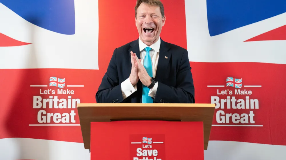 PA via Reuters<br>Reform Party leader Richard Tice speaking at a press conference at the Conrad Hilton, London, to outline Reform's plans for 2024. Picture date: Wednesday January 3, 2024.No Use UK. No Use Ireland. No Use Belgium. No Use France. No Use Germany. No Use Japan. No Use China. No Use Norway. No Use Sweden. No Use Denmark. No Use Holland. No Use Australia.
