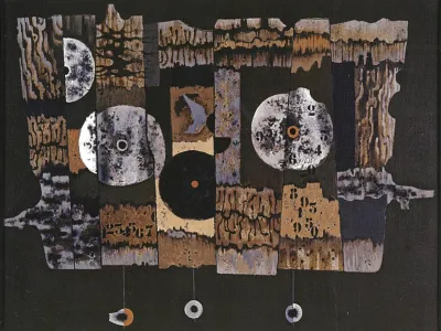 France Mihelčič: Vrata in ure, 1978, akril na platno, 100.5 x 129 cm F arhiv &Scaron;kofjelo&scaron;ki muzej