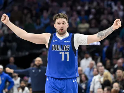 Jan 29, 2024; Dallas, Texas, USA; Dallas Mavericks guard Luka Doncic (77) reacts to a call during the second half against the Orlando Magic at the American Airlines Center. Mandatory Credit: Jerome Miron-USA TODAY Sports