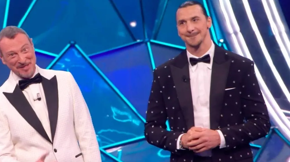 Zlatan Ibrahimović je bil presenetljivi gost italijanskega festivala San Remo. F youtube