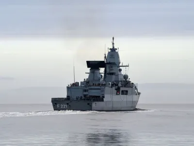 Frigate "Hessen" is sent off to the Red Sea from Wilhelmshaven, Germany, February 8, 2024, subject to an EU and national mandate, it will participate in the international EUNAVFOR ASPIDES mission to protect shipping and ensure freedom of navigation in the Red Sea. REUTERS/Carmen Jaspersen