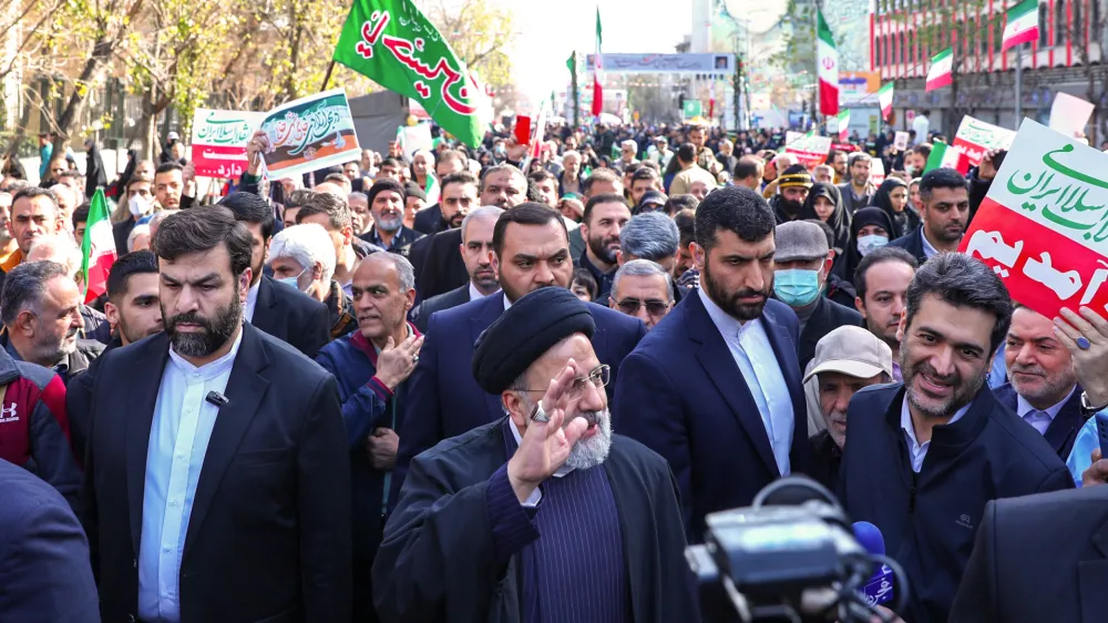 HANDOUT - 11 February 2024, Iran, Tehran: Iranian President Ebrahim Raisi attends a celebration event to mark the 45th anniversary of the 1979 Islamic Revolution. Photo: Mohammad Javad Ostad/Iranian Presidency/dpa - ATTENTION: editorial use only and only if the credit mentioned above is referenced in full