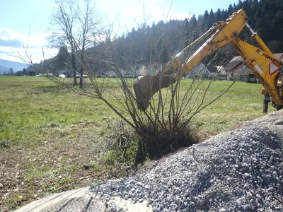 Grm invazivne rastline so odstranili tudi s pomočjo bagra.&nbsp;