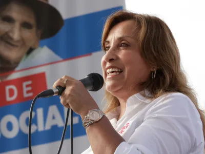 Peru's President Dina Boluarte, who is facing an enquiry into possible illicit enrichment and failure to declare ownership of luxury watches, addresses the audience during an assistance program for the elderly, in Lima, Peru February 22, 2024. Luis Iparraguirre/Peru Presidency/Handout via REUTERS ATTENTION EDITORS - THIS IMAGE HAS BEEN SUPPLIED BY A THIRD PARTY. NO RESALES. NO ARCHIVES. THIS PICTURE WAS CROPPED BY REUTERS. AN UNPROCESSED VERSION HAS BEEN PROVIDED SEPARATELY.