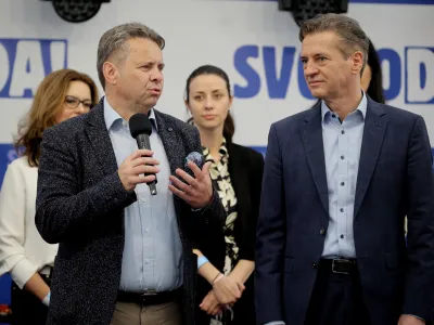 Medvode.<br>Festival Svobode, na katerem so predstavili listo kandidatov in kandidatk Gibanja Svoboda za evropske volitve.<br>Predsednik vlade in predsednik Gibanja Svoboda Robert Golob ter kandidat Svobode za evropskega komisarja Tomaz Vesel.