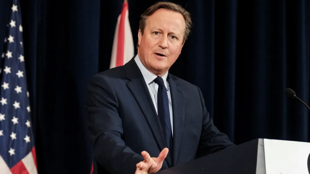 British Foreign Secretary David Cameron holds a joint press conference with U.S. Secretary of State Antony Blinken at the State Department in Washington, U.S., April 9, 2024. REUTERS/Michael A. McCoy