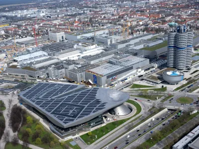 FILED - 22 March 2024, Bavaria, Munich: An aerial view of the BMW headquarters and plant in Munich. Photo: Sven Hoppe/dpa
