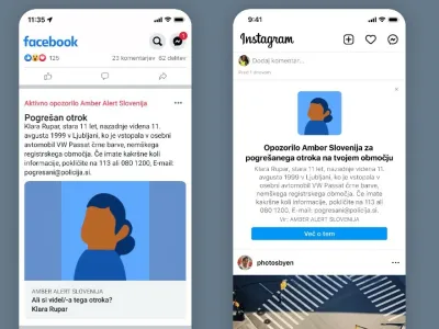 Vzorčni primer sporočila ob izginotju otroka in uporabi sistema Amber Alert <br><br>