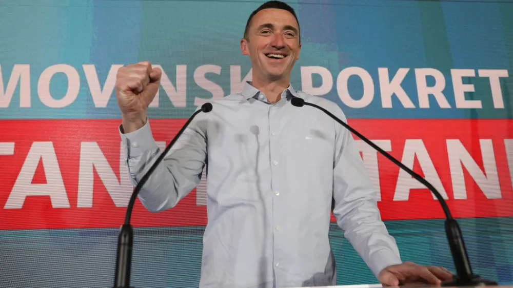 17.04.2024., Zagreb - Docek izbornih rezultata za Hrvatski saboru u stozeru Domovinskog pokreta, Prava i pravde, Bloka za Hrvatsku (BLOK) i Agramera - Nezavisne liste u hotelu International. Ivan Penava Photo: Robert Anic/PIXSELL