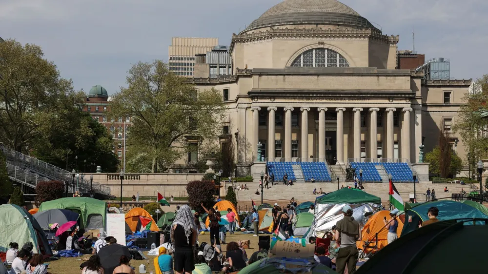 Students continue to maintain a protest encampment at Columbia University in support of Palestinians, during the ongoing conflict between Israel and the Palestinian Islamist group Hamas, in New York City, U.S., April 28, 2024. REUTERS/Caitlin Ochs