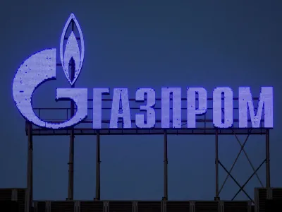 FILE PHOTO: The logo of Gazprom is seen on the facade of a business centre in Saint Petersburg, Russia, March 31, 2022. REUTERS/Reuters photographer/File Photo