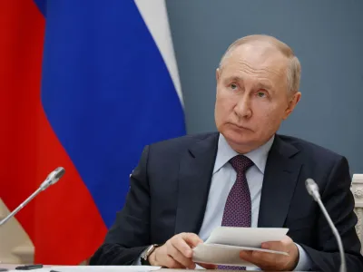 FILE PHOTO: Russian President Vladimir Putin attends a ceremony for nuclear fuel loading at the Akkuyu nuclear power plant, which is under construction in Turkey, via video link in Moscow, Russia April 27, 2023. Sputnik/Mikhail Klimentyev/Kremlin via REUTERS ATTENTION EDITORS - THIS IMAGE WAS PROVIDED BY A THIRD PARTY./File Photo