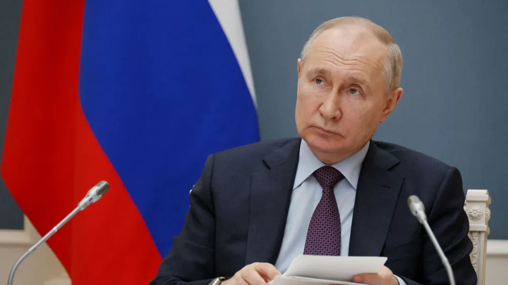 FILE PHOTO: Russian President Vladimir Putin attends a ceremony for nuclear fuel loading at the Akkuyu nuclear power plant, which is under construction in Turkey, via video link in Moscow, Russia April 27, 2023. Sputnik/Mikhail Klimentyev/Kremlin via REUTERS ATTENTION EDITORS - THIS IMAGE WAS PROVIDED BY A THIRD PARTY./File Photo