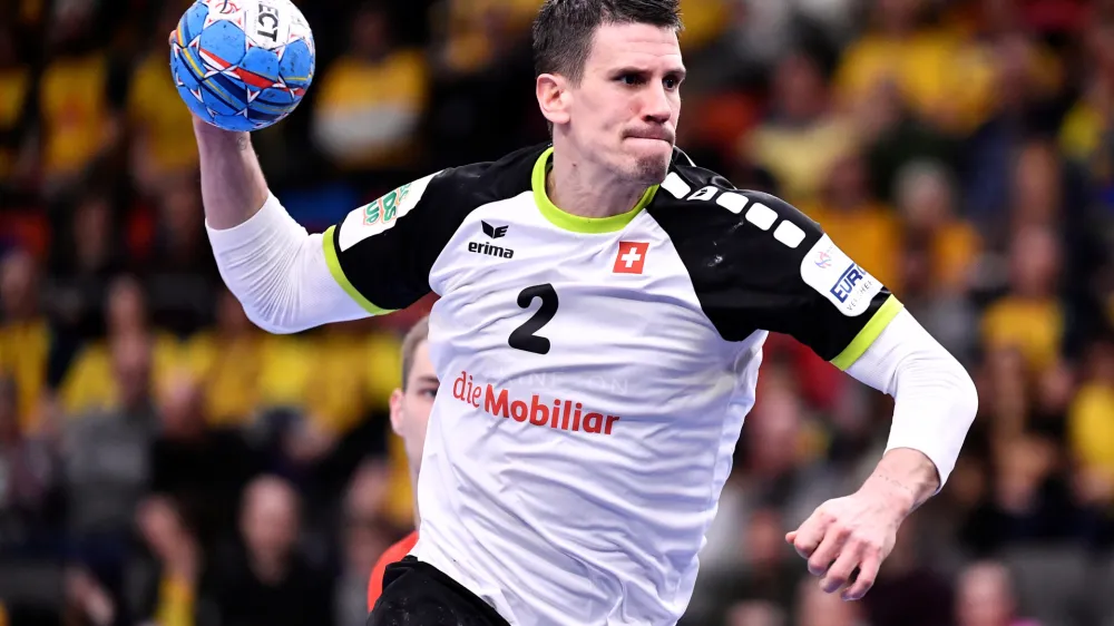 Handball - Men's 2020 EHF European Handball Championship - preliminary round Group F - Switzerland v Poland - Scandinavium Arena, Gothenburg, Sweden - January 12, 2020. Switzerland's Andy Schmid in action. TT News Agency/ Bjorn Larsson Rosvall via REUTERS   ATTENTION EDITORS - THIS IMAGE WAS PROVIDED BY A THIRD PARTY. SWEDEN OUT. NO COMMERCIAL OR EDITORIAL SALES IN SWEDEN.