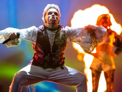 07 May 2024, Sweden, Malmo: Baby Lasagna from Croatia preforms the song "Rim Tim Tagi Dim" at the first semi-final of the Eurovision Song Contest (ESC) 2024 in the Malmo Arena. Photo: Jens B&uuml;ttner/dpa