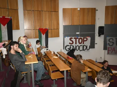 - 09.05.2024 - &Scaron;tudentska zasedba Fakultete za družabne vede v Ljubljani v podporo Palestini.FOTO: Nik Erik Neubauer