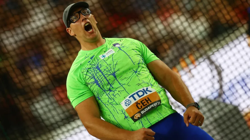 Athletics - World Athletics Championship - Men's Discus Throw Final - National Athletics Centre, Budapest, Hungary - August 21, 2023 Slovenia's Kristjan Ceh reacts REUTERS/Kai Pfaffenbach