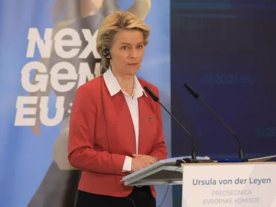 Predsednica evropske komisije Ursula von der Layen 01.7.2021 - Ob prevzemu predsedovanja Svetu EU bo Vlada RS gostila kolegij Evropske komisije Brdo pri Kranju - FOTO: LUKA CJUHA.