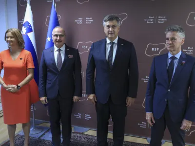 Tanja Fajon, Gordan Grlič Radman, Andrej Plenkovič, Robert Golob- 28.08.2023 - Strate&scaron;ki forum Bled //FOTO: Jaka Gasar