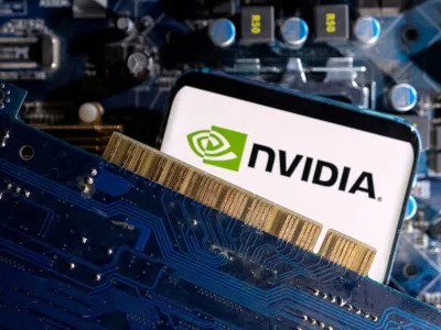FILE PHOTO: A smartphone with a displayed NVIDIA logo is placed on a computer motherboard in this illustration taken March 6, 2023. REUTERS/Dado Ruvic/Illustration/File Photo