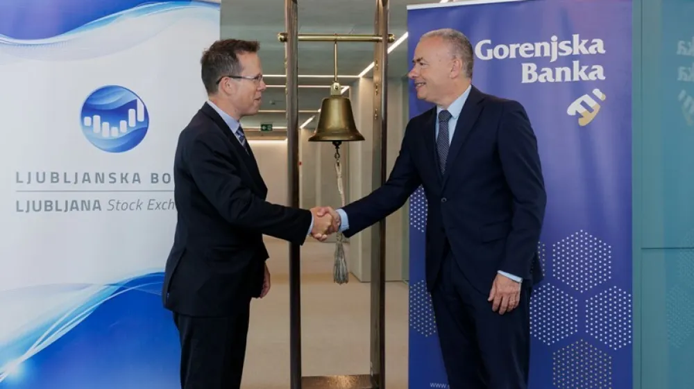 Predsednik uprave Gorenjske banke Mario Henjak in predsednik Ljubljanske borze Ale&scaron; Ipavec.