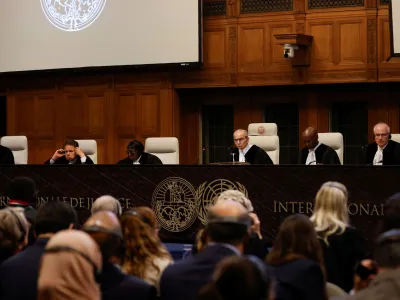 Judge Nawaf Salam, president of the International Court of Justice (ICJ) presides over the International Court of Justice (ICJ), during a ruling on South Africa's request to order a halt to Israel's Rafah offensive in Gaza as part of a larger case brought before the Hague-based court by South Africa accusing Israel of genocide, in The Hague, Netherlands May 24, 2024. REUTERS/Johanna Geron