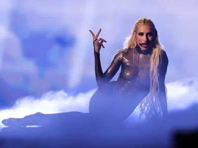 11 May 2024, Sweden, Berlin: Raiven from Slovenia performs "Veronika" on stage at the final of the Eurovision Song Contest (ESC) 2024 in the Malmo Arena. The motto of the world's biggest singing competition is "United By Music". Photo: Jens B&uuml;ttner/dpa