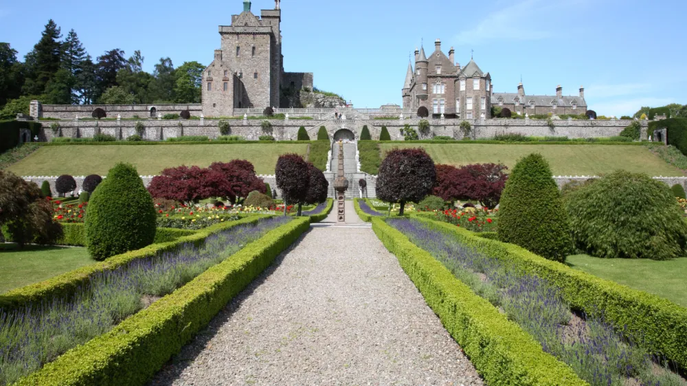 Italian style gardens at Drummond Castle, Scotland