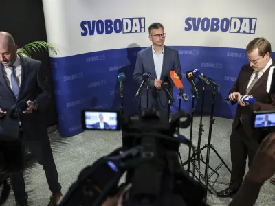 evropski poslanec Marjan &Scaron;arec- 09.06.2024 - Evropske volitve 2024 - Volitve poslancev v Evropski parlament - &scaron;tab stranke Svoboda //FOTO: Jaka Gasar