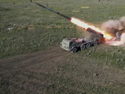 In this photo taken from video released by the Russian Defense Ministry on Friday, July 19, 2024, a Russian self-propelled multiple rocket launcher Uragan &thinsp;(Hurricane) fires toward Ukrainian position at an undisclosed location in Ukraine. (Russian Defense Ministry Press Service via AP)