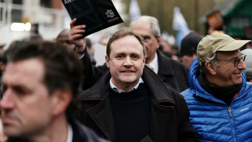 PA via ReutersMinister of State for Security Tom Tugendhat (centre) takes part in a march against antisemitism organised by the volunteer-led charity Campaign Against Antisemitism at the Royal Courts of Justice in London. Picture date: Sunday November 26, 2023.No Use UK. No Use Ireland. No Use Belgium. No Use France. No Use Germany. No Use Japan. No Use China. No Use Norway. No Use Sweden. No Use Denmark. No Use Holland. No Use Australia.