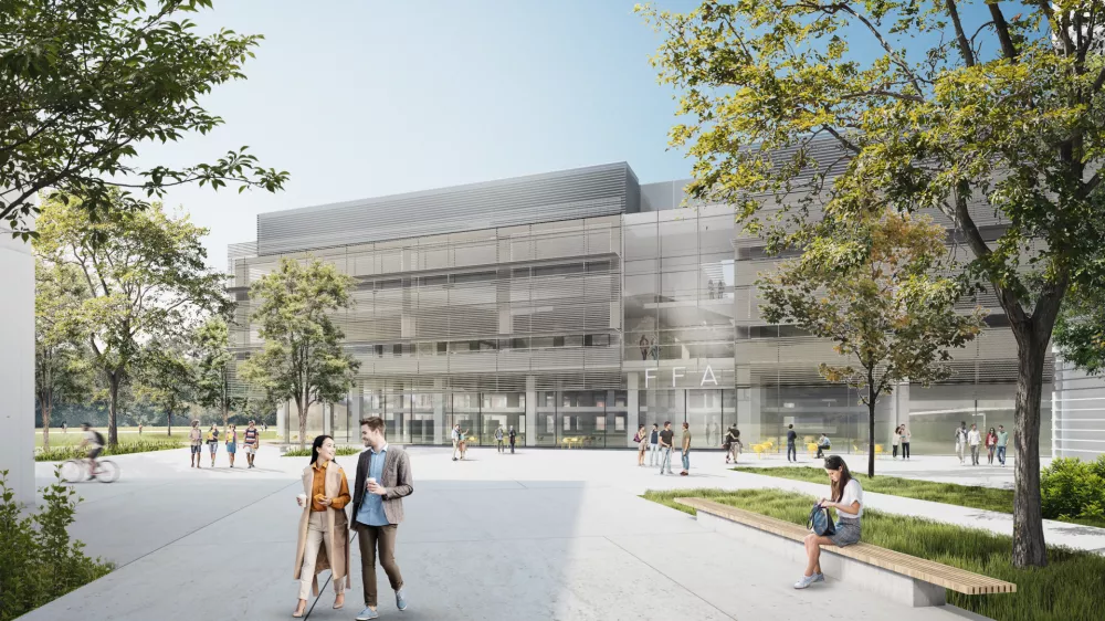 Univerza v Ljubljani je pridobila gradbeno dovoljenje za gradnjo novih prostorov za fakulteti za strojni&scaron;tvo in farmacijo, sedaj mora zagotoviti &scaron;e denar.&nbsp; Vir: Atelier arhitekti in Arhema