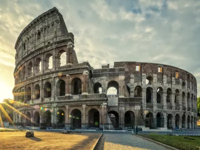 View of Colloseum at sunrise, Italy.