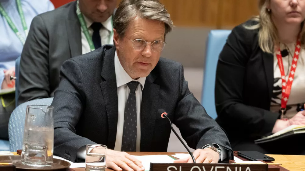 Slovenia's representative to the Security Council Samuel Zbogar speaks as the United Nations Security Council meets publicly to discuss the Israel-Hamas conflict 