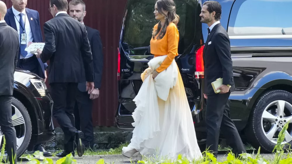 Sweden's Princess Sofia attends the wedding of Norway's Princess Martha Louise and Durek Verrett, in Geiranger, Norway, Saturday Aug. 31, 2024. (Heiko Junge/NTB via AP)