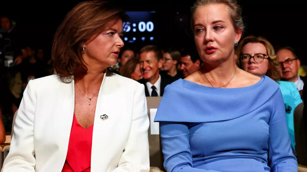 Slovenia's Deputy Prime Minister and Minister of Foreign and European Affairs Tanja Fajon speaks with Yulia Navalnaya, the widow of late Russian opposition leader Alexei Navalny, as they attend the opening of the 2024 edition of the Bled Strategic Forum in Slovenia, September 2, 2024. REUTERS/Borut Zivulovic