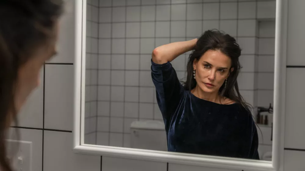 This image released by Mubi shows Demi Moore in a scene from "The Substance." (Mubi via AP)