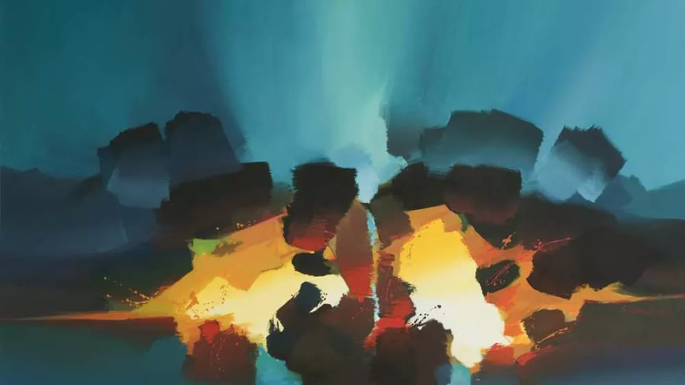 Silvester Komel, Vzvalovani horizont, 1972, akril olje na platnu, 100x143 &copy; Bo&scaron;tjan Komel