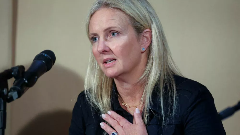 Survivor Natacha speaks during a press conference about the BBC documentary, "Al-Fayed: Predator at Harrods", in London, Britain, September 20, 2024. REUTERS/Mina Kim