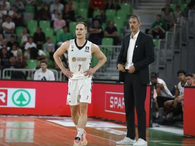 Jurica Golemac in Klemen Prepelič29.09.2024 - Ko&scaron;arka Cedevita Olimpija - Dubaj v drugem krog regionalne liga ABA.FOTO: LUKA CJUHA