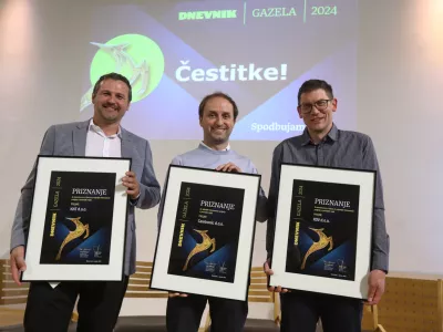 KNT Jure Kokalj, Caretronic - Andraž Krajnc, KOV - Anže Mrak1.10.2024 - 24. Slovenska GAZELA 2024 &ndash; regijski izbor najbolj&scaron;ih najhitreje rastočih podjetij &ndash; razglasitev Gazele Gorenjske regije.&nbsp;&nbsp;FOTO: Luka Cjuha