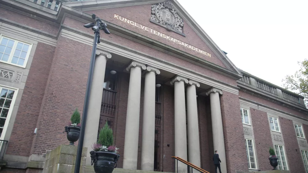 A view of the exterior of the Royal Swedish Academy of Sciences where the Nobel Prize in Economic Sciences is announced in Stockholm, Sweden, October 14, 2024. REUTERS/ Tom Little