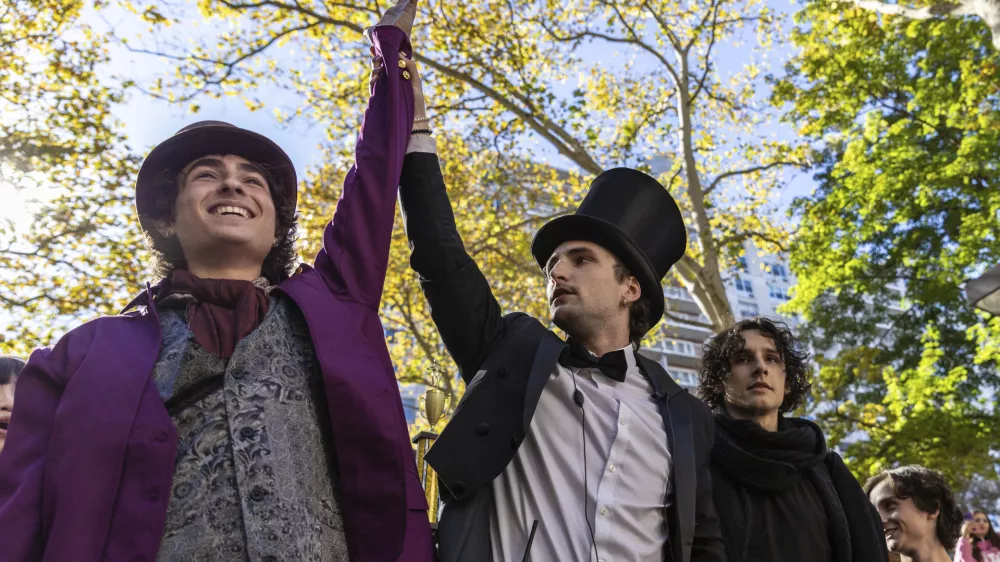 Miles Mitchel, 21, winner of the Timothee Chalomet lookalike contest held near Washington Square Park, Sunday, Oct. 27, 2024, in New York. (AP Photo/Stefan Jeremiah)